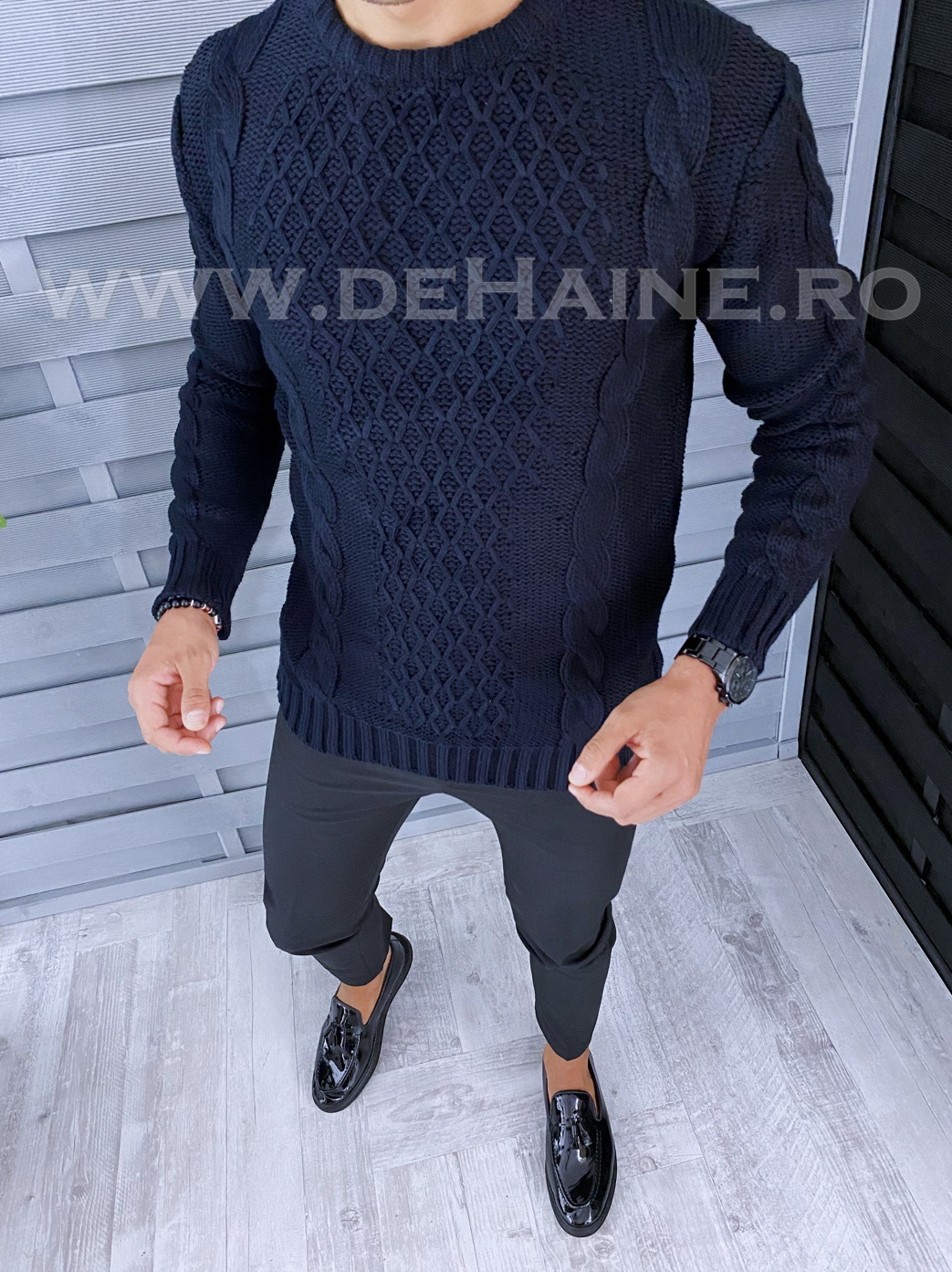 Pulover barbati gros slim fit bleumarin t3631 i8-5